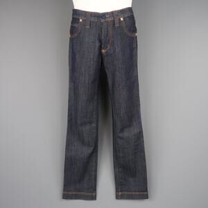 FRANKIE MORELLO 30 Indigo Contrast Stitch Denim Gold Skull Crossbones Stud Jeans